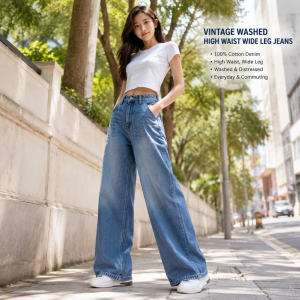 plus size American Retro Loose Wide-leg Pants 2024 Spring New High Waist All-match Dipped Straight-leg Jeans for Children