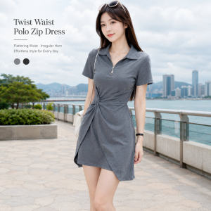 Polo collar dress women's summer 2022 new foreign style small design feeling small irregular slim A- line skirt