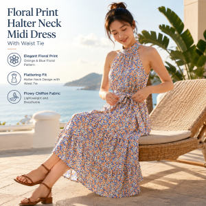Floral Collar Sleeveless High-Waist Dress