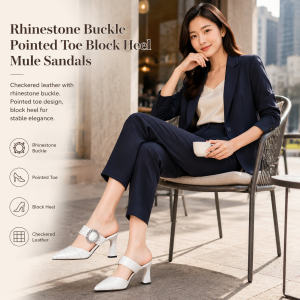 2022 new shoes women's summer high-heeled women's medium-heeled leather slippers thick-heeled sandals pointed head Baotou outside women's shoes
