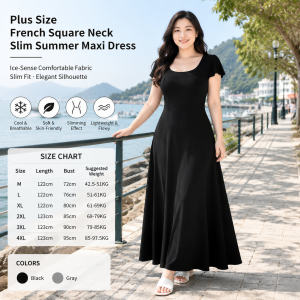 Summer French Plus Size Flutter Sleeve Square Neck Dress