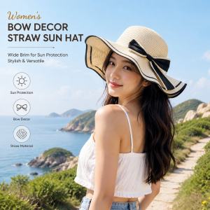 Straw Hat Women's Summer Anti-beach Hat Beach Shading Joker Hat Korean Travel Leisure Sun Hat Bow Hat