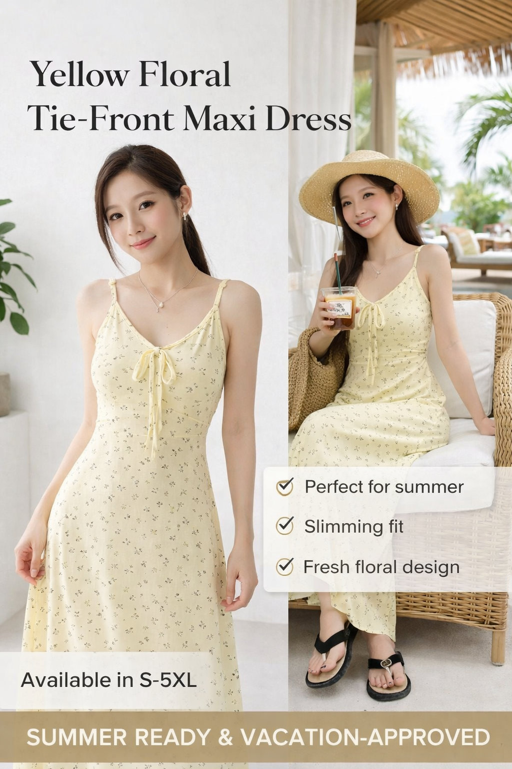Black Yellow Floral V-neck Dress