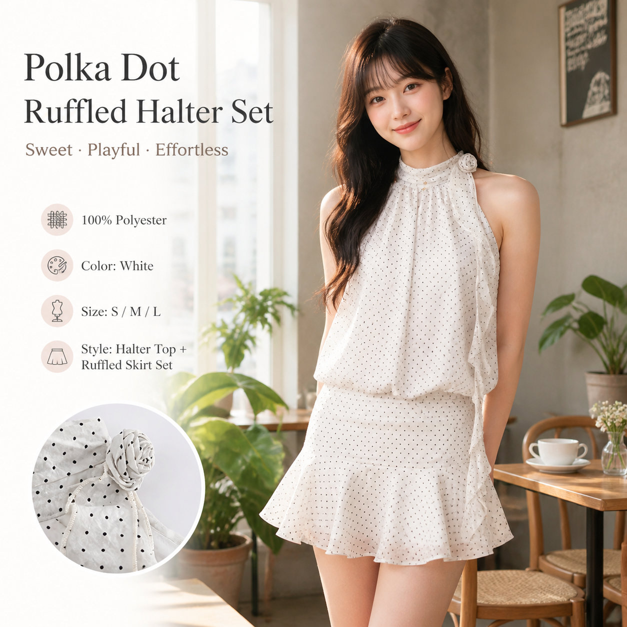 White Polka Dot Halter Top Set
