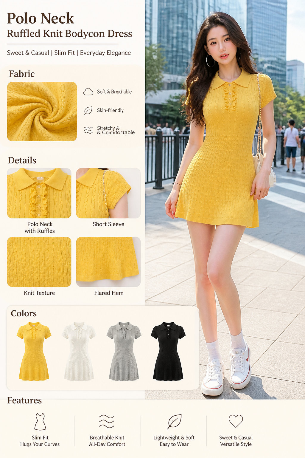 Women's Slim Knit Polo Dress