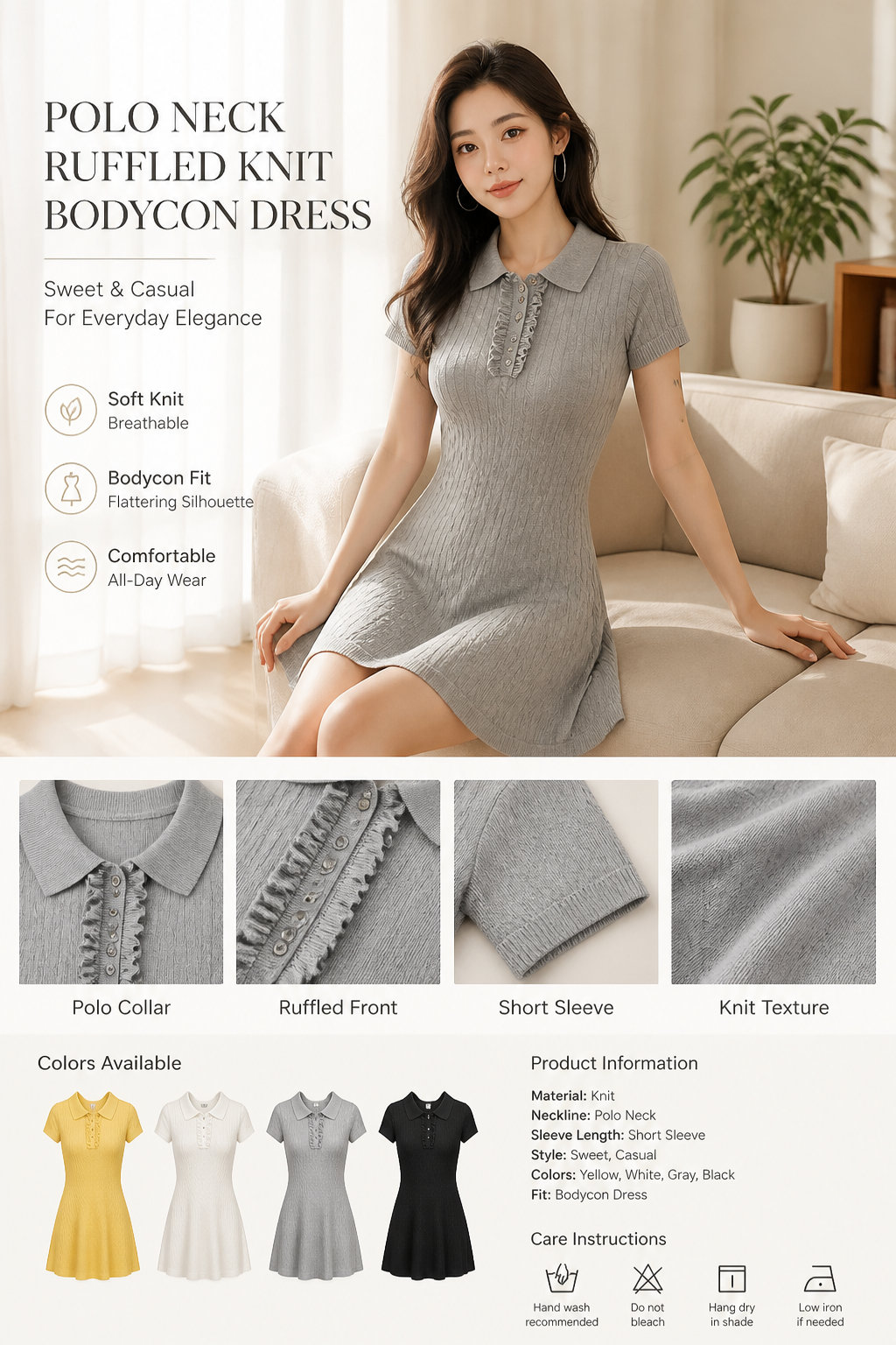 Women's Slim Knit Polo Dress