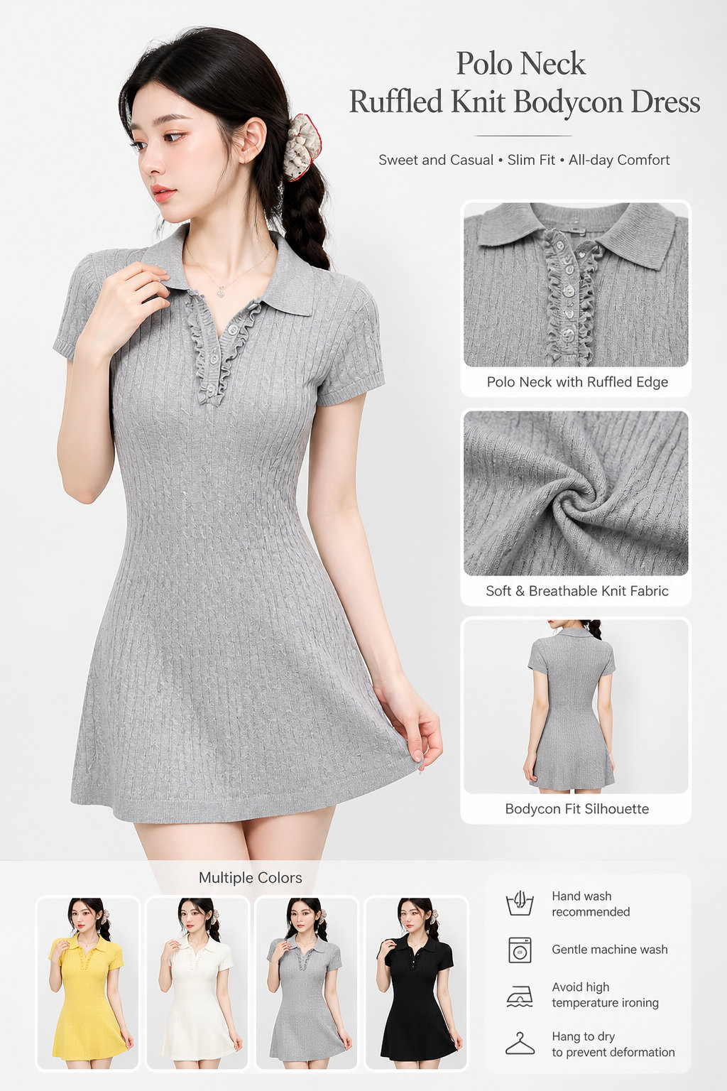 Women's Slim Knit Polo Dress