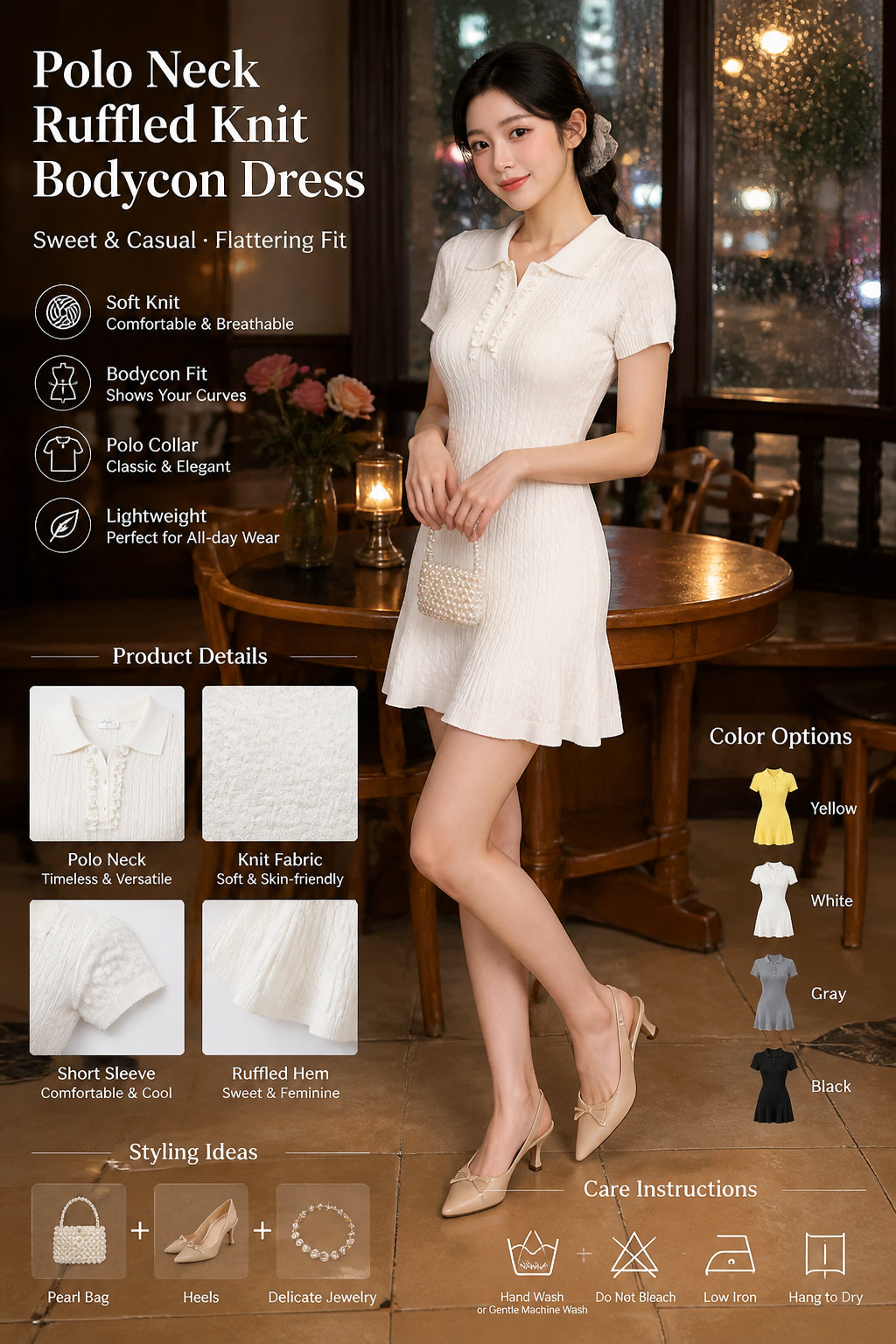 Women's Slim Knit Polo Dress