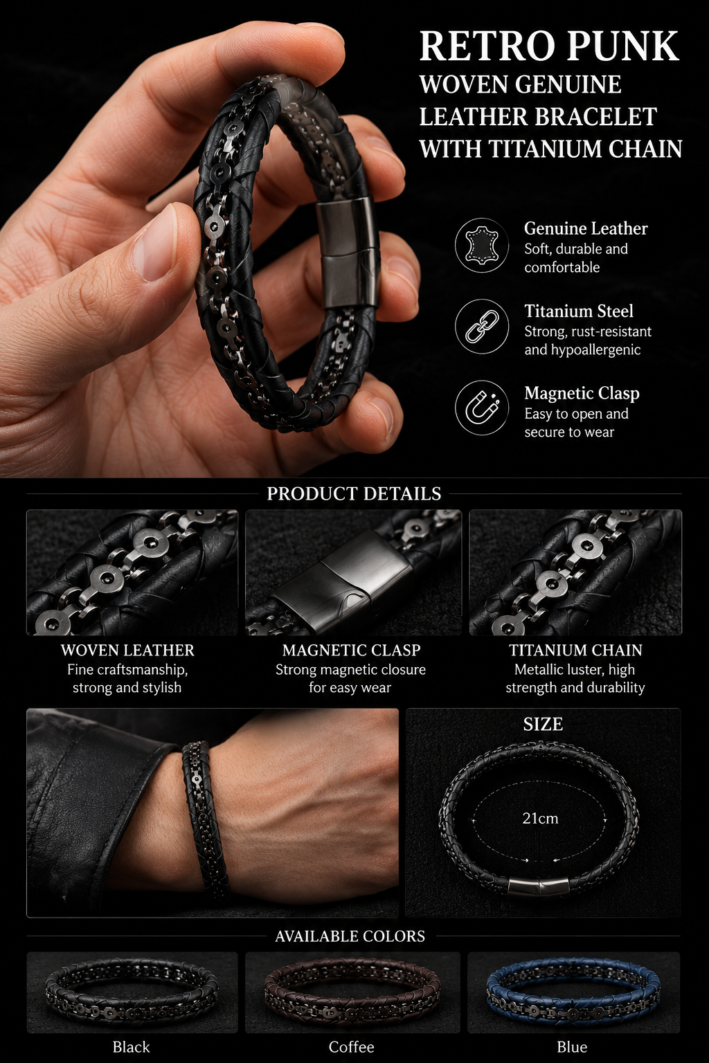 Men's Retro Punk Leather Bracelet