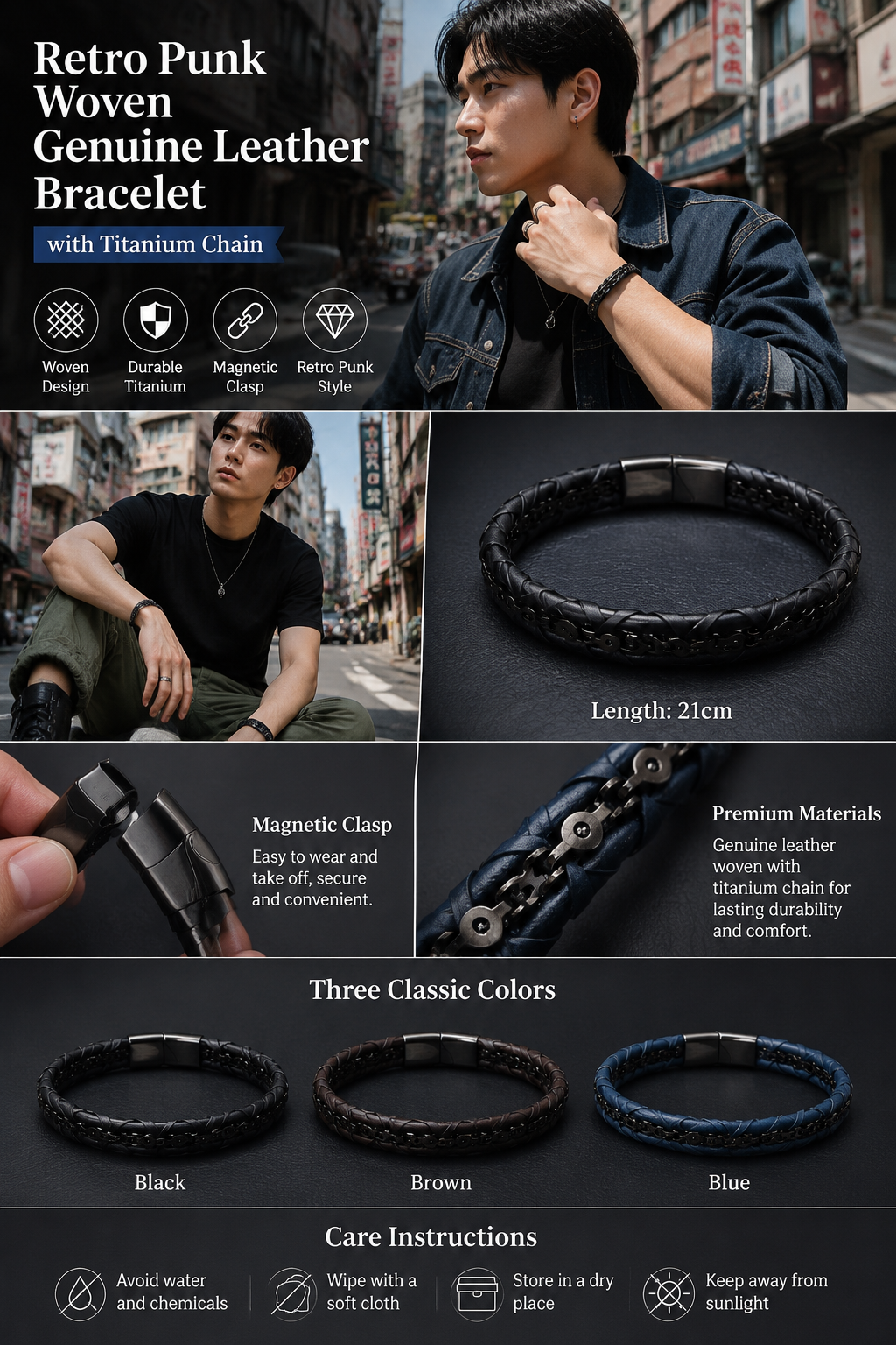 Men's Retro Punk Leather Bracelet