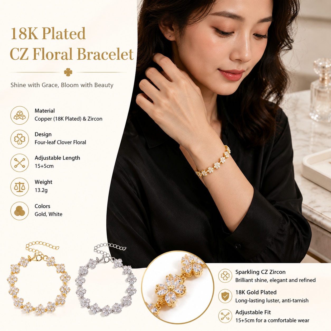 18K Clover Zircon Bracelet