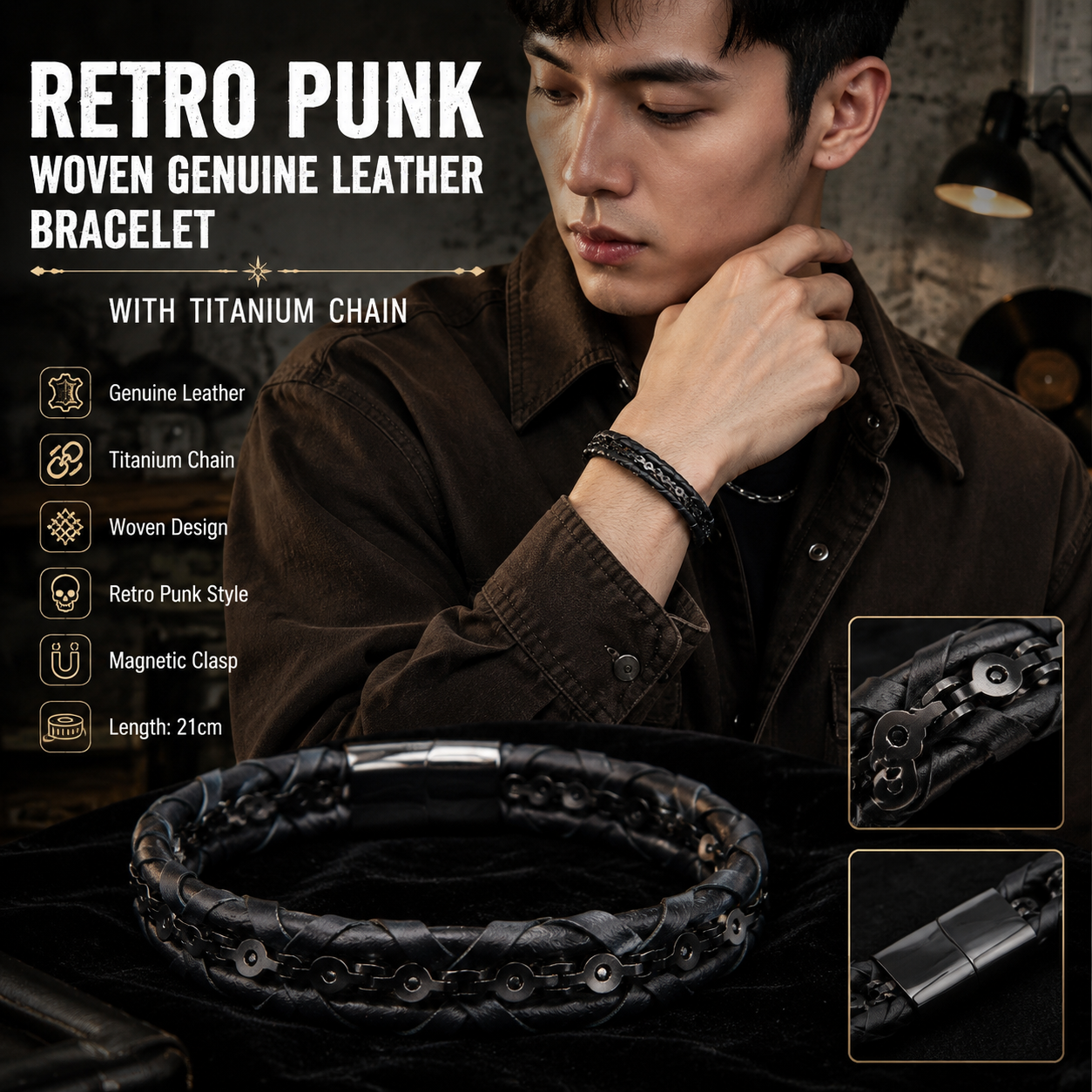 Men's Retro Punk Leather Bracelet