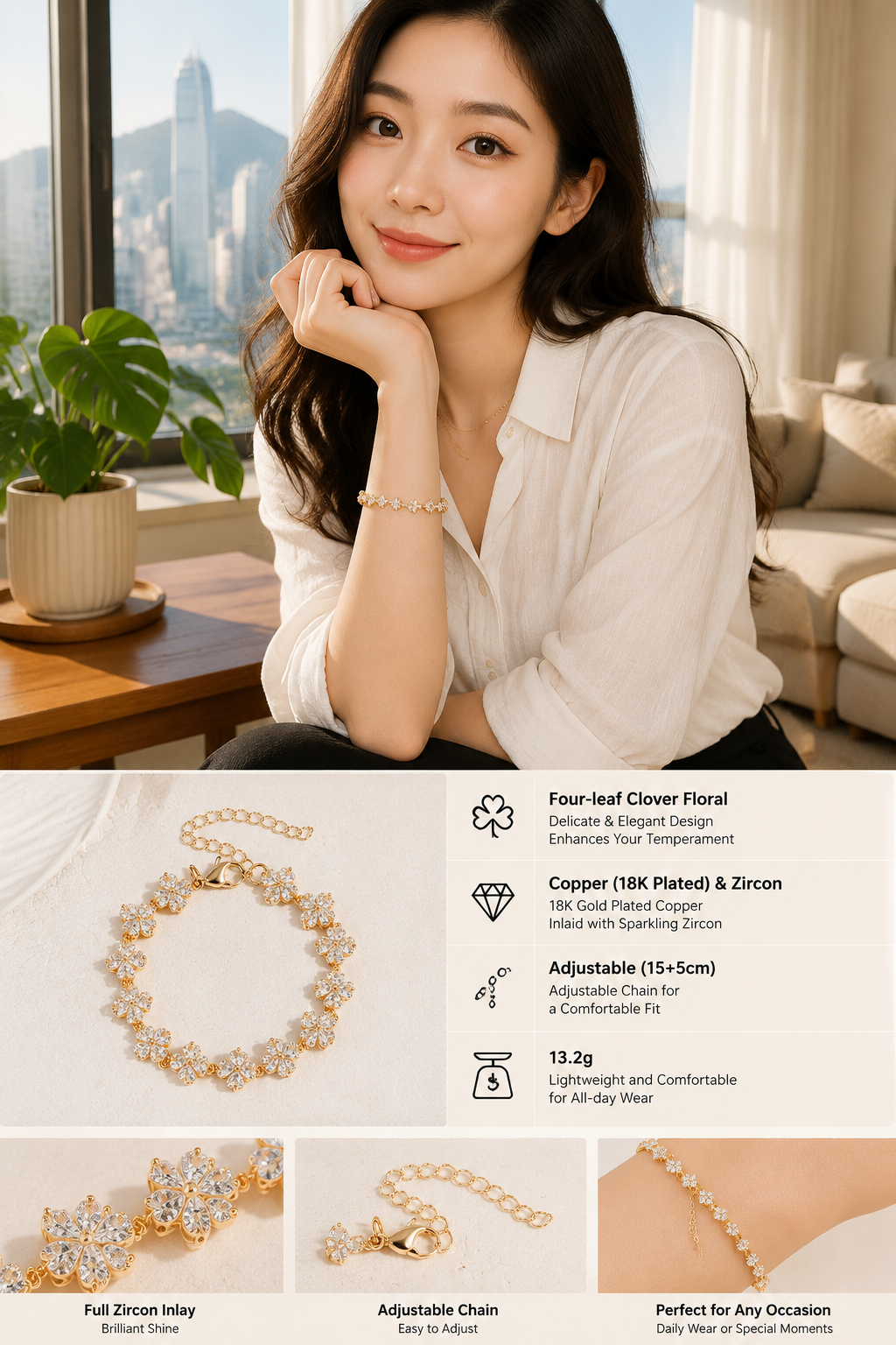 18K Clover Zircon Bracelet