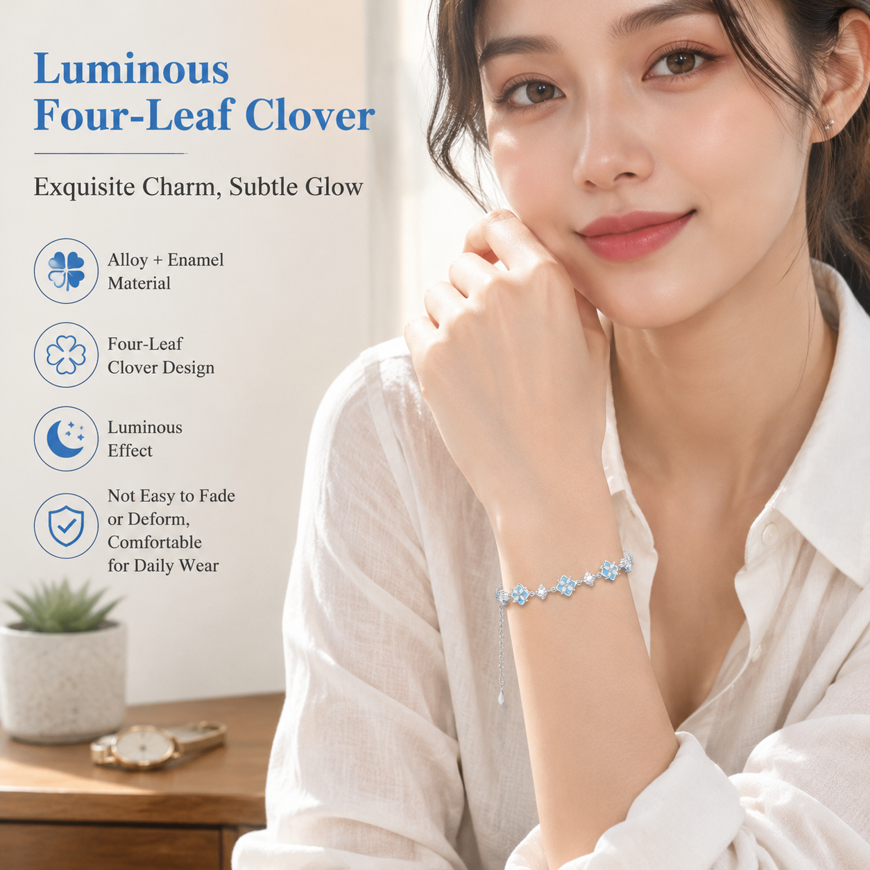 Glowing Clover Enamel Bracelet