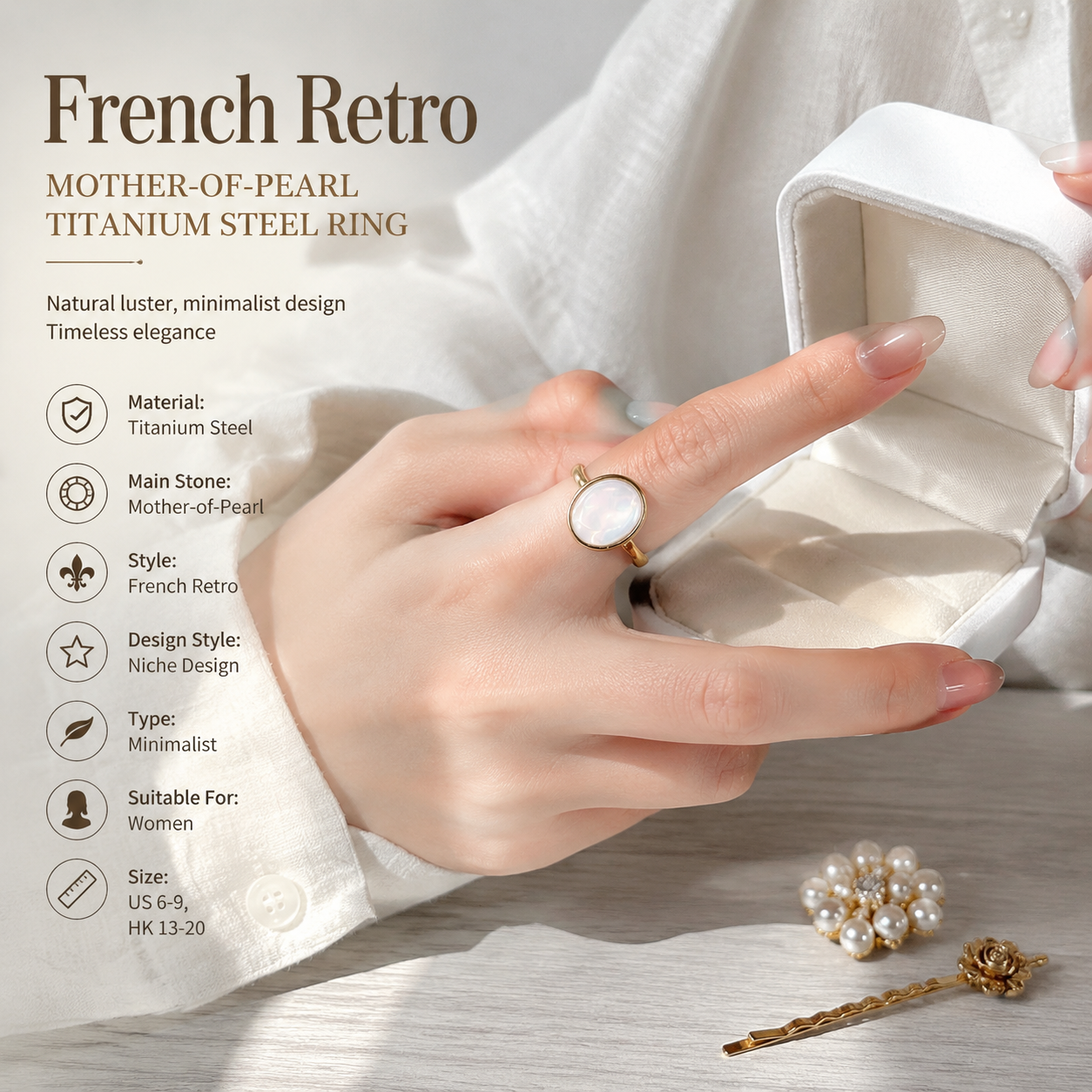 Vintage Shell Titanium Steel Ladies Ring