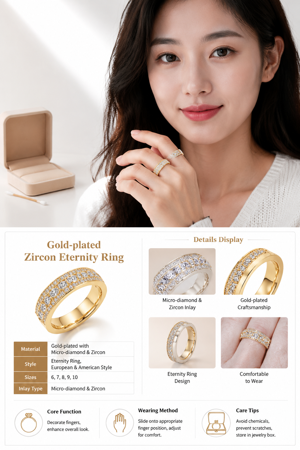 Gold-plated Micro Zircon Ring