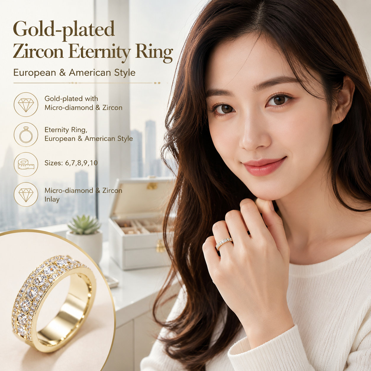 Gold-plated Micro Zircon Ring