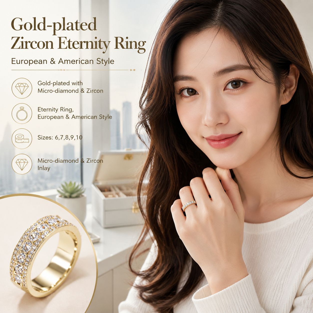 Gold-plated Micro Zircon Ring