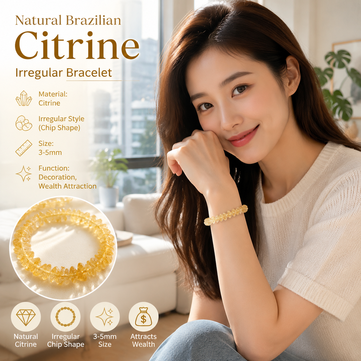 Yellow Citrine Irregular Beaded Bracelet