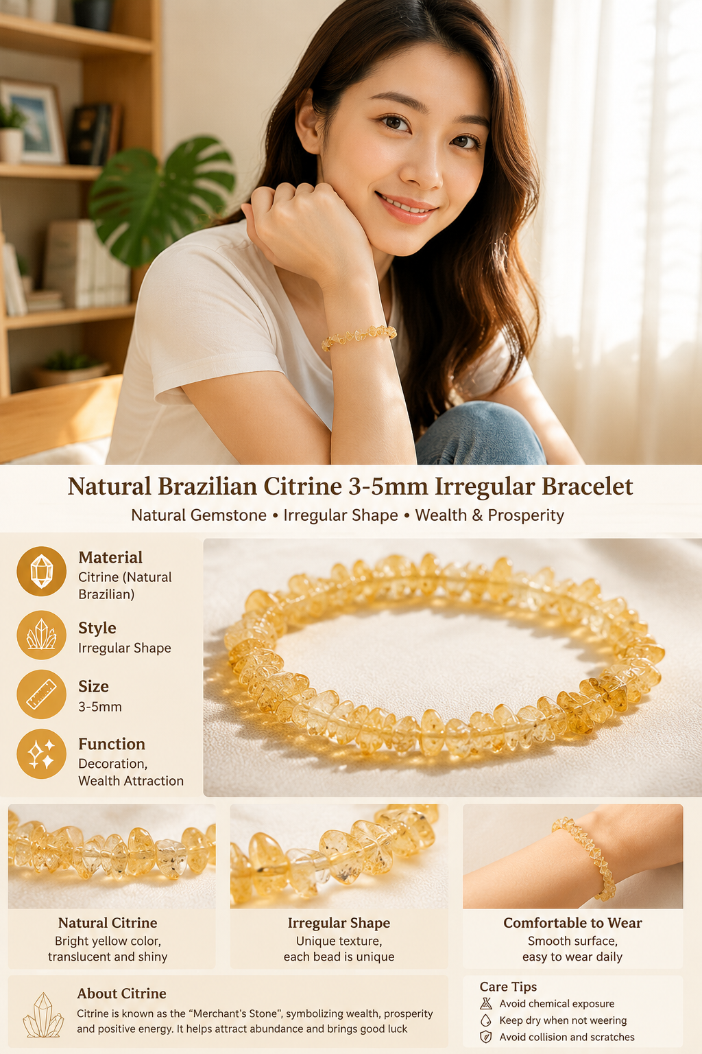 Yellow Citrine Irregular Beaded Bracelet