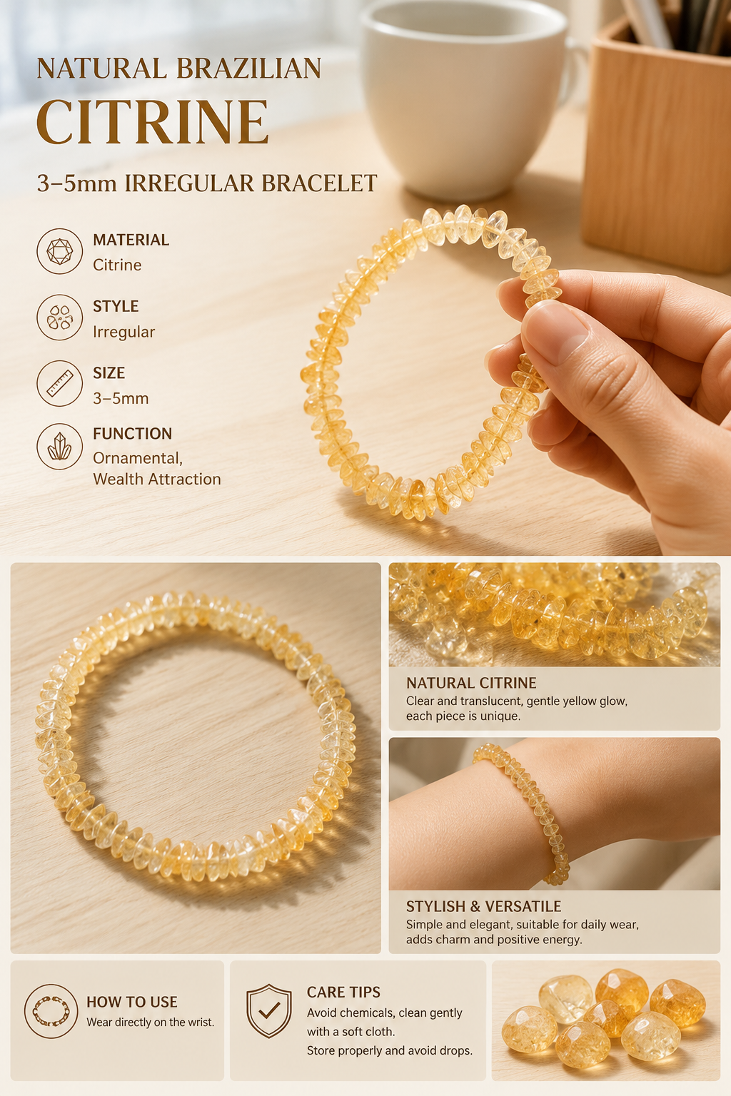 Yellow Citrine Irregular Beaded Bracelet