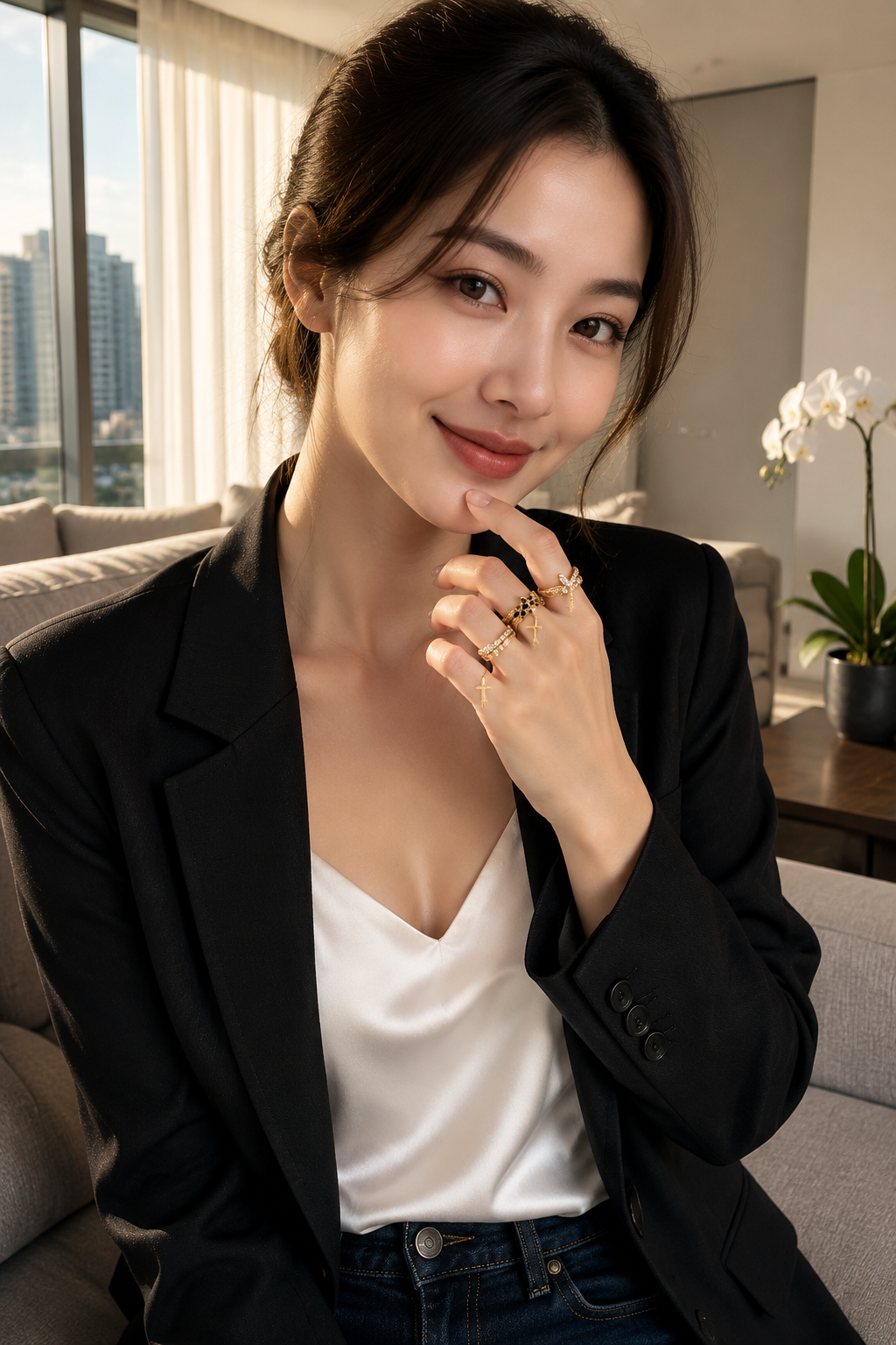 Zircon Cross V-shaped Ring Set