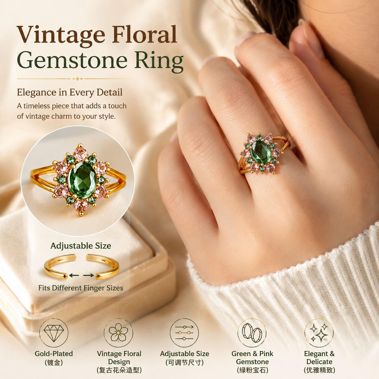 Vintage Floral Gemstone Ring