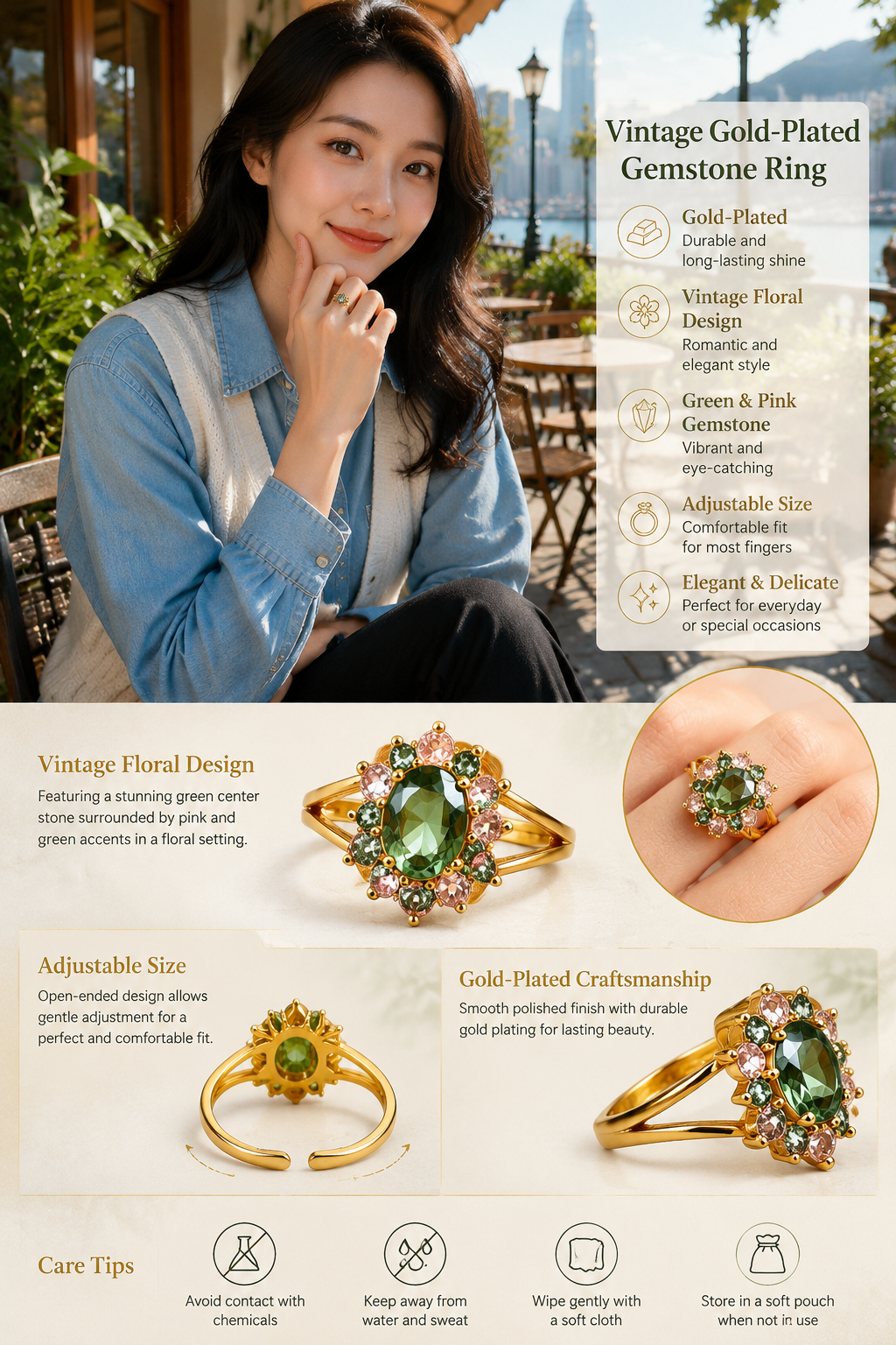 Vintage Floral Gemstone Ring