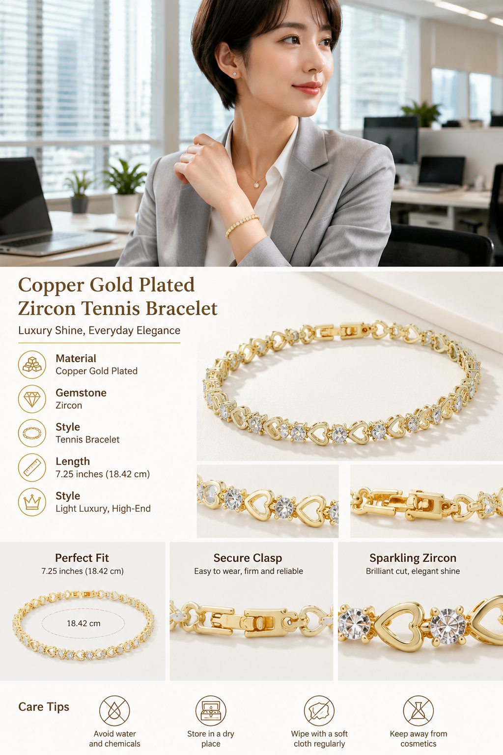 Gold Zircon Tennis Bracelet
