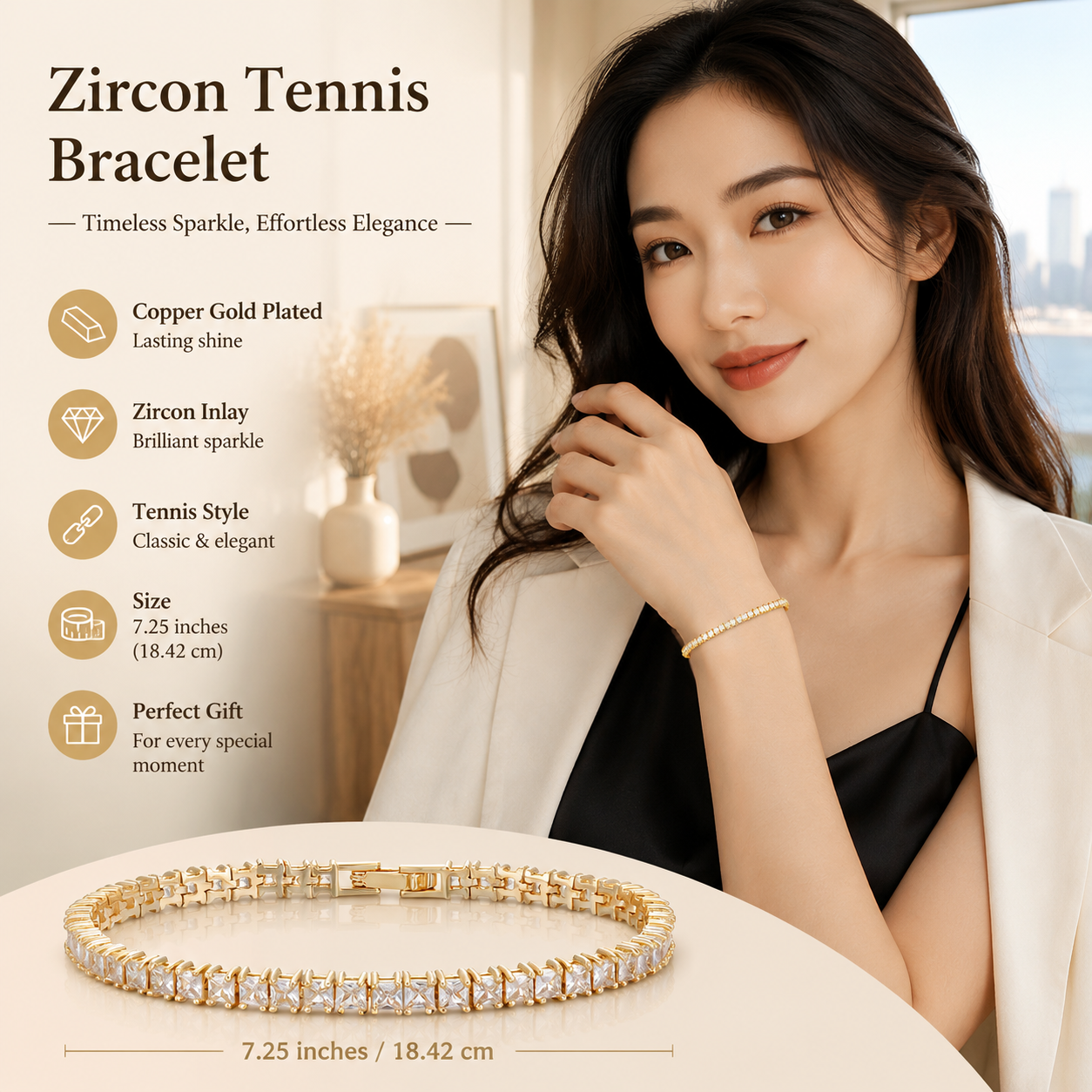 Gold Zircon Tennis Bracelet