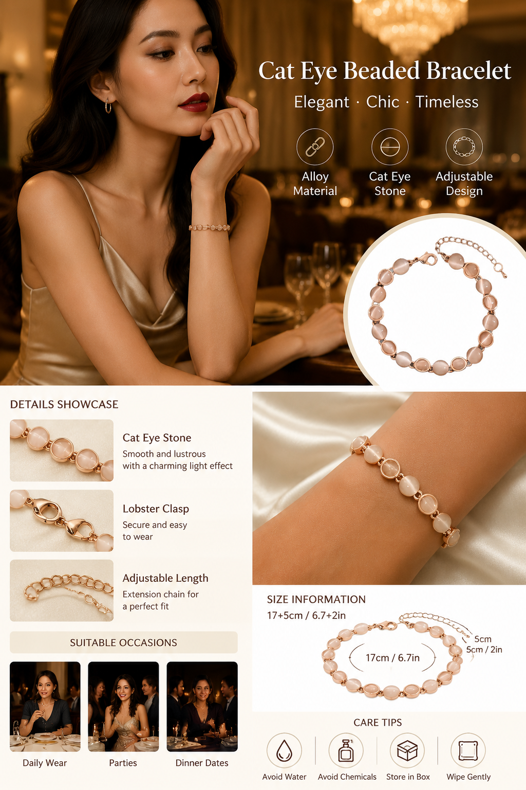 Elegant Cat Eye Beaded Ladies Bracelet
