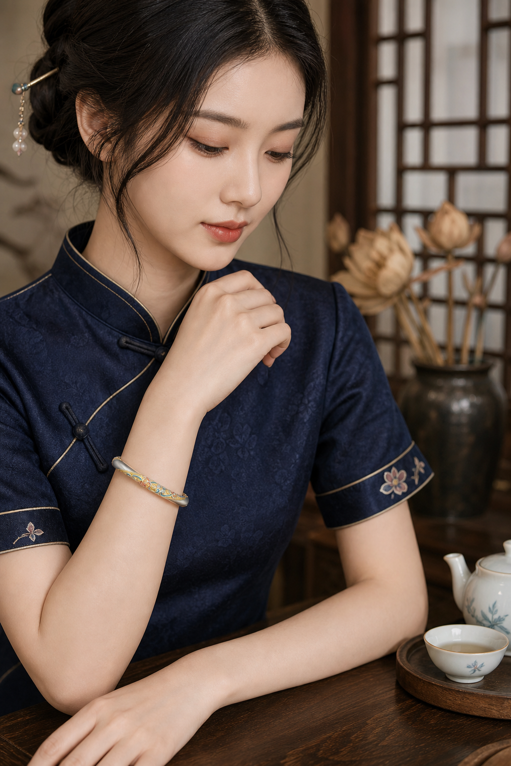Silver Plated Chinese Bangle