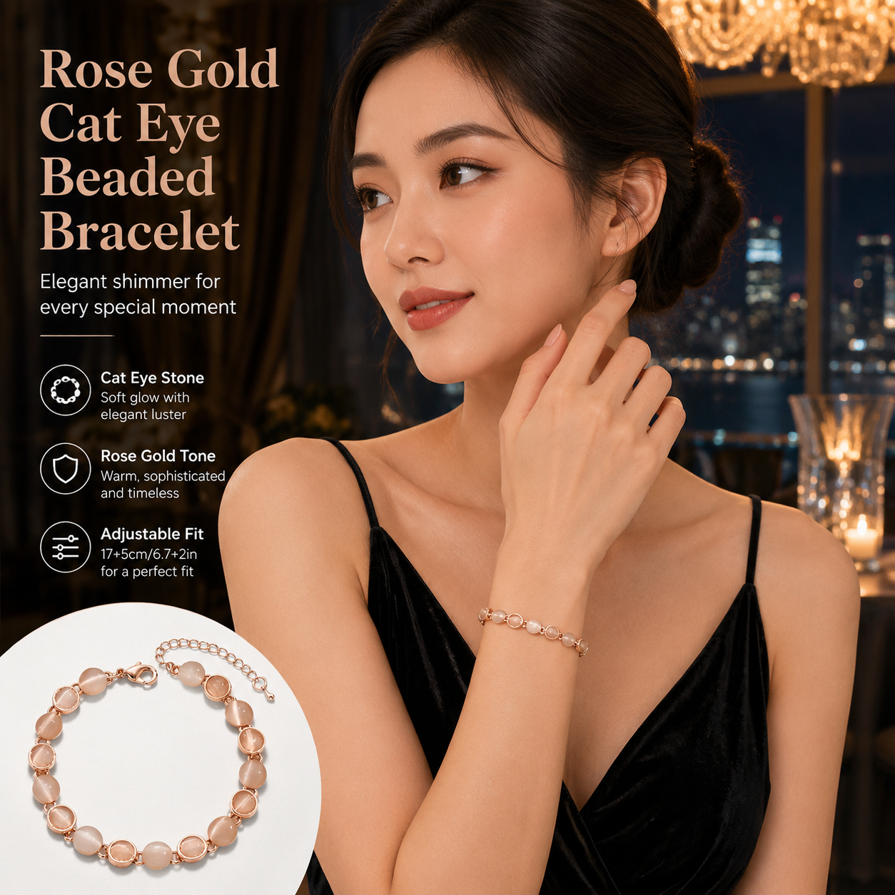 Elegant Cat Eye Beaded Ladies Bracelet