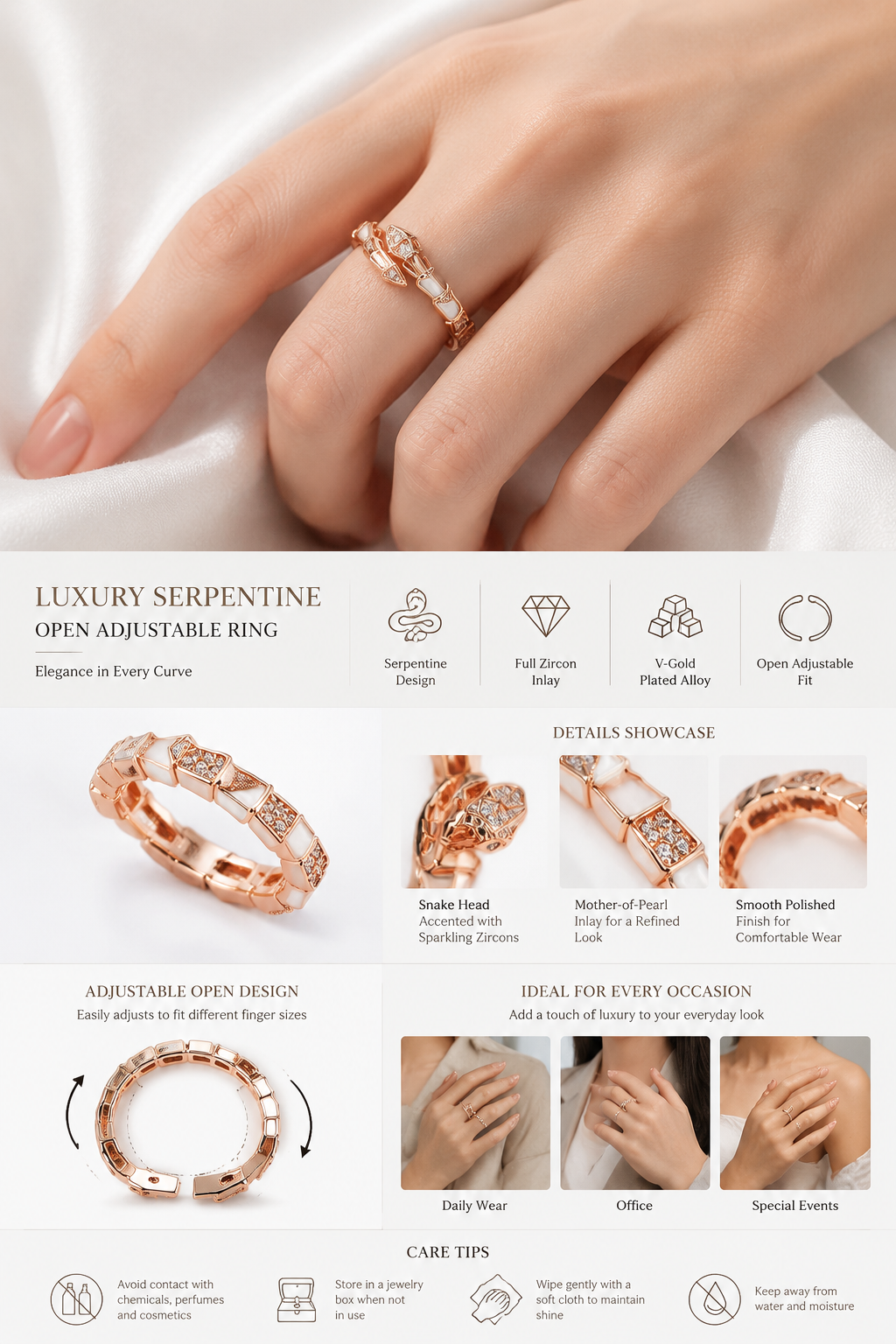 Snake Design Adjustable Ring