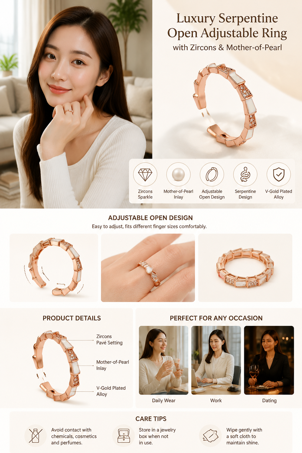 Snake Design Adjustable Ring