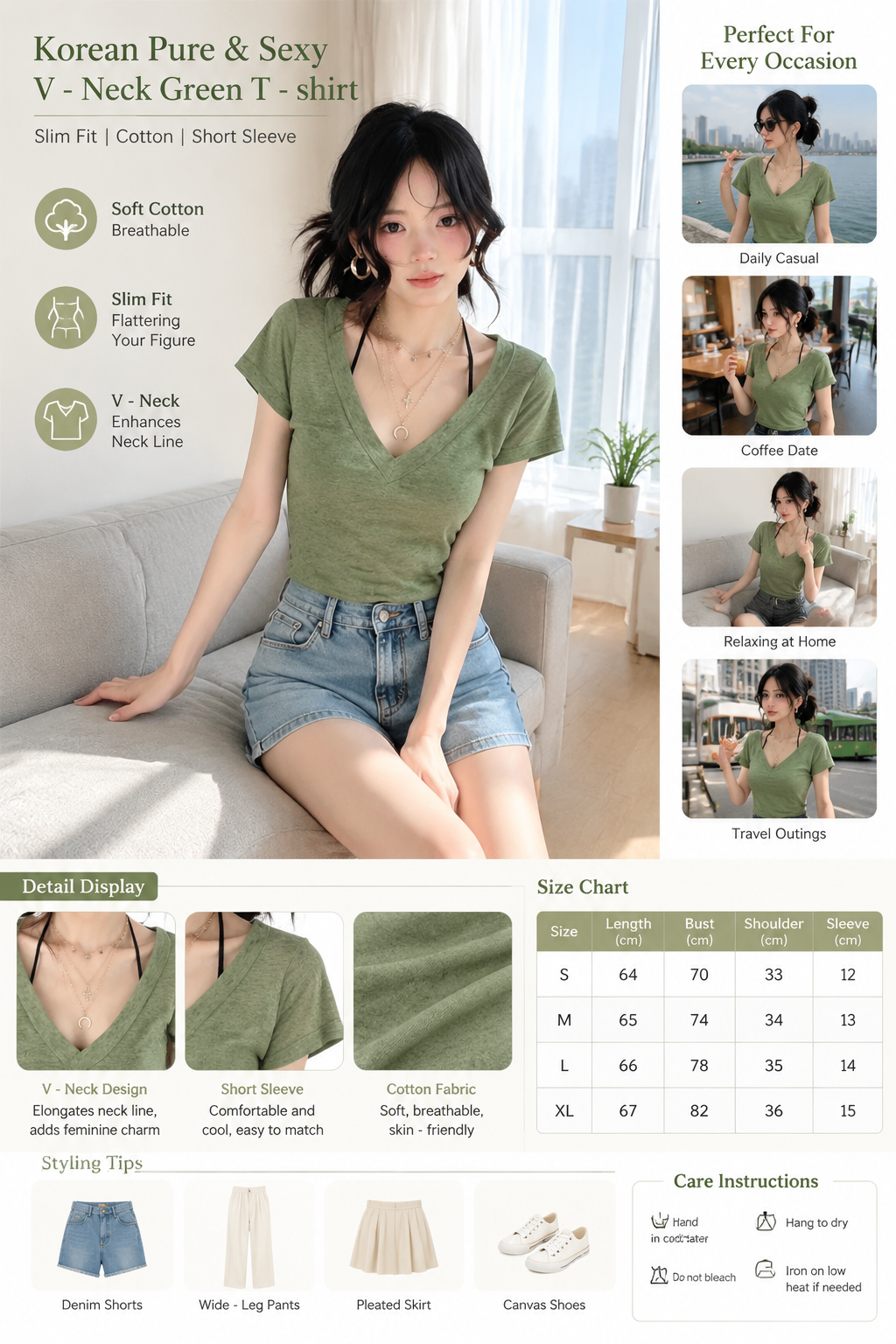 Korean V-neck Slim Tee