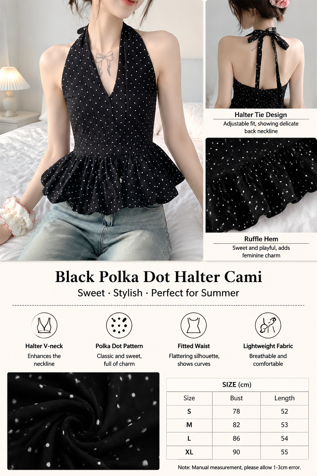 Black Halter V-Neck Sweet Top