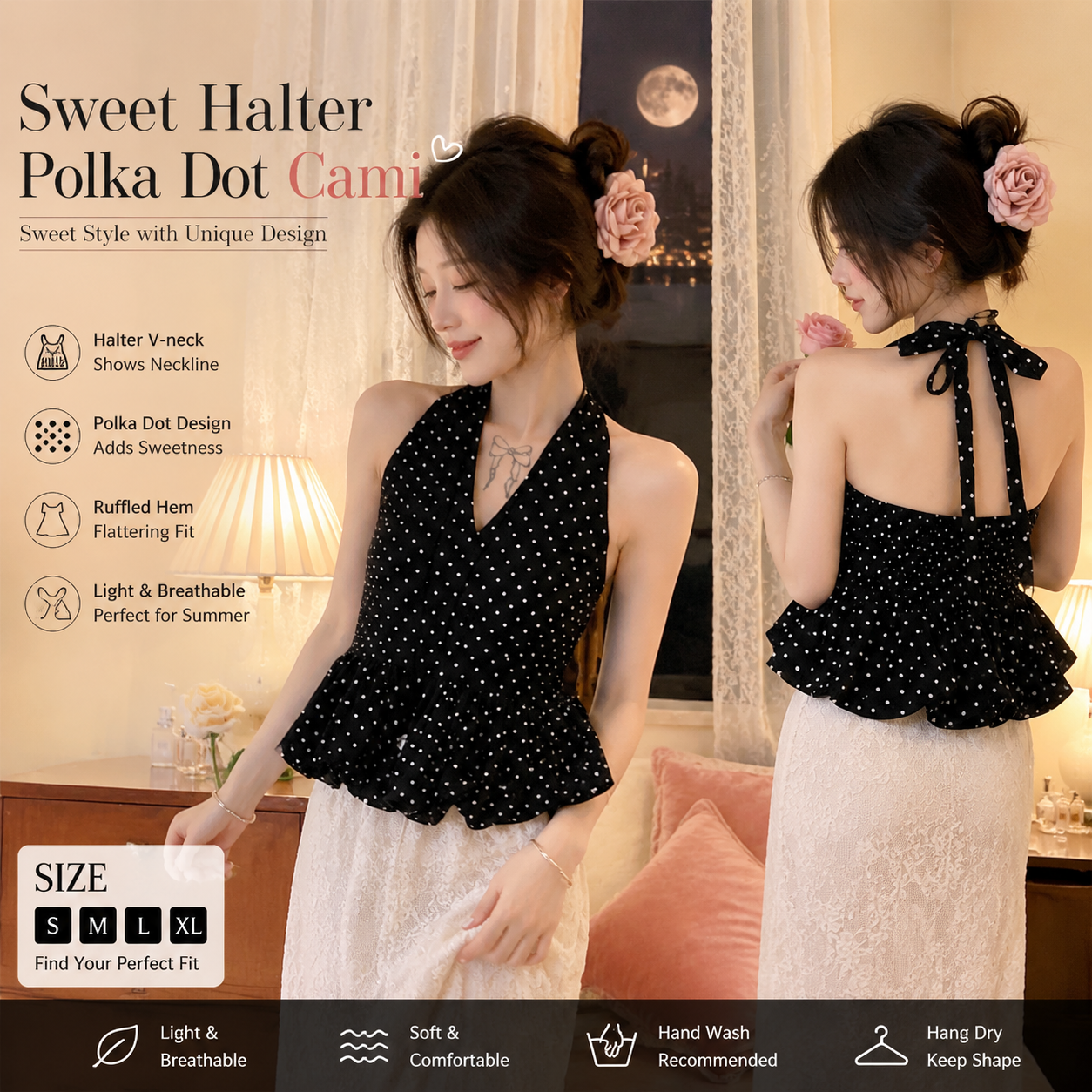 Black Halter V-Neck Sweet Top