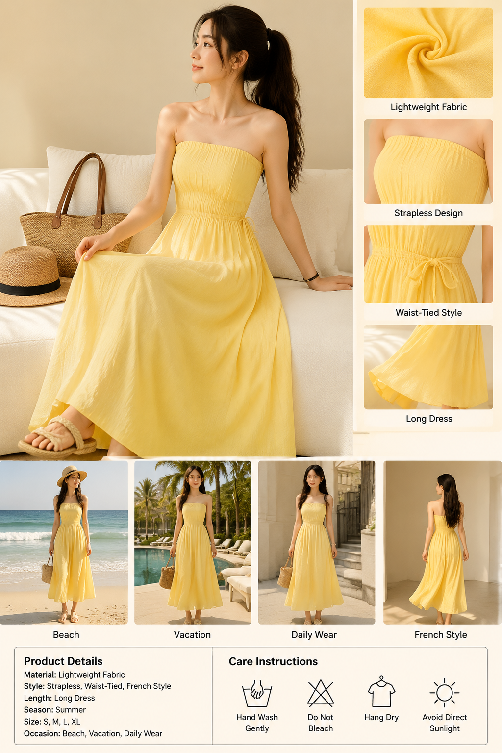 French Strapless Summer Dress