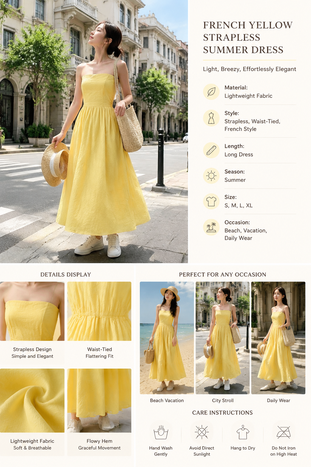 French Strapless Summer Dress