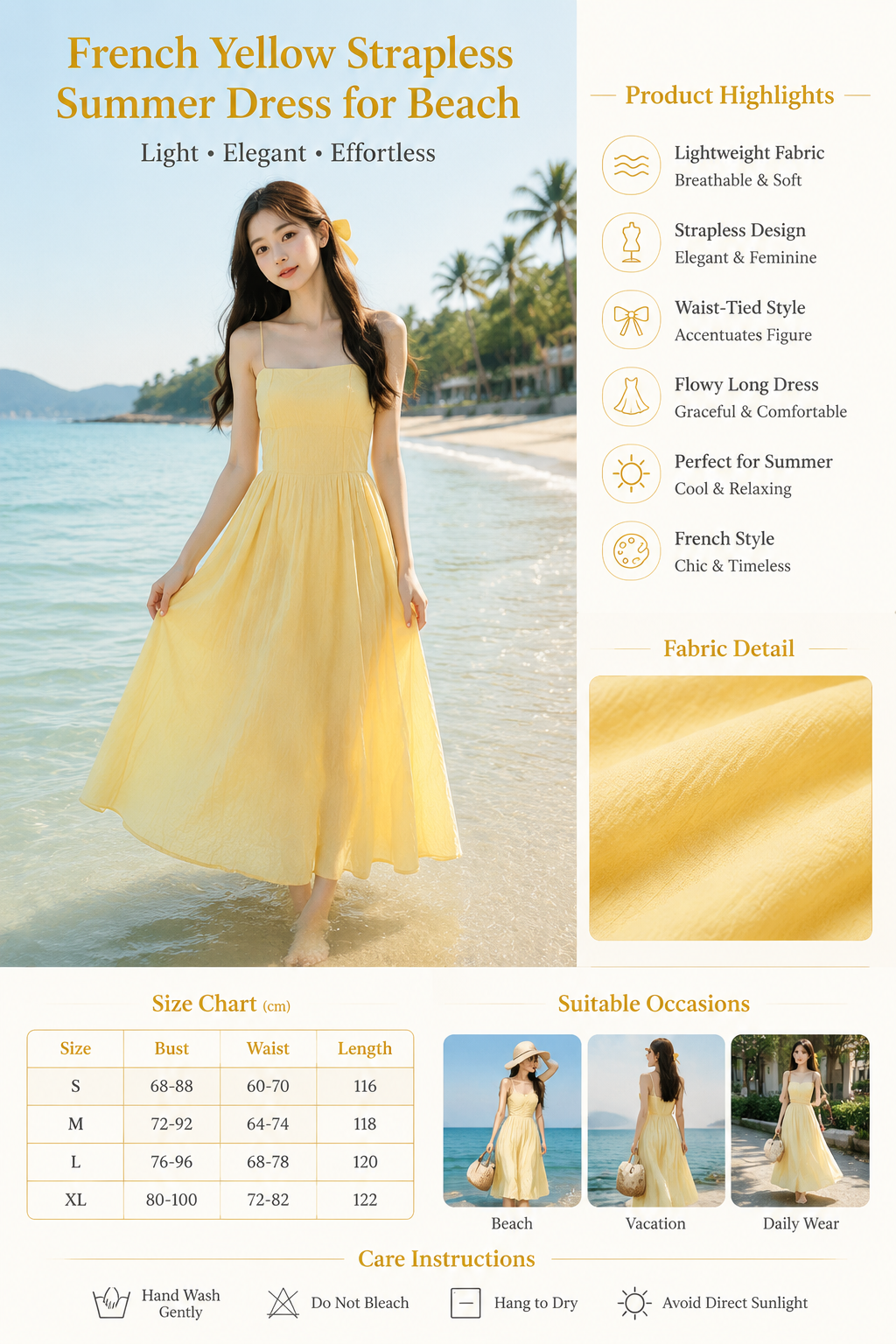 French Strapless Summer Dress