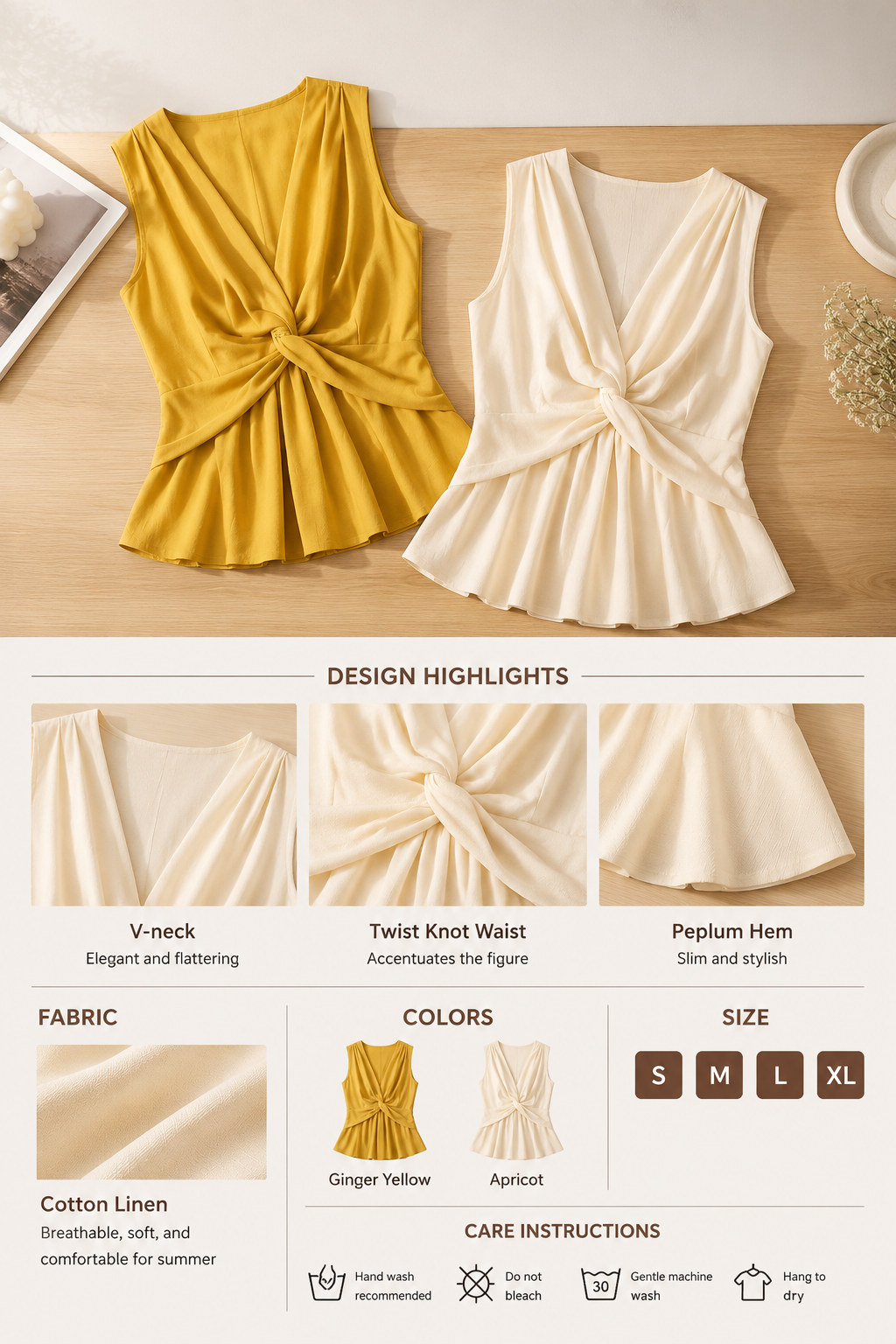 Summer V-neck Twist Sleeveless Tank Top