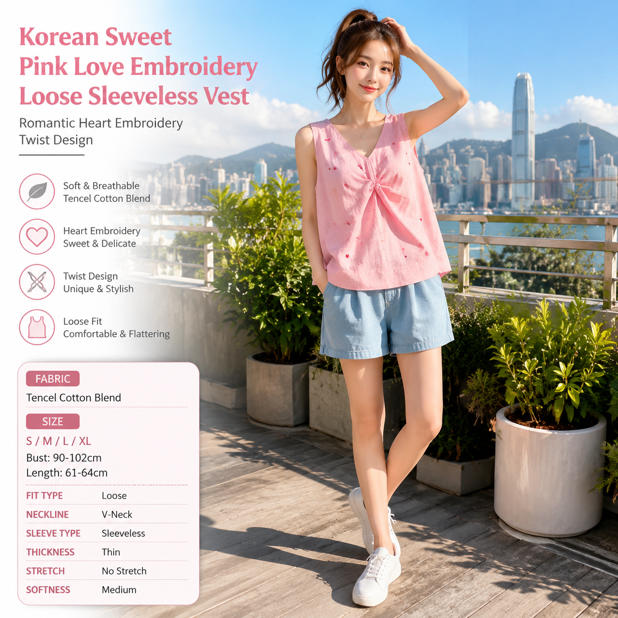 Korean Sweet V-neck Tank Top