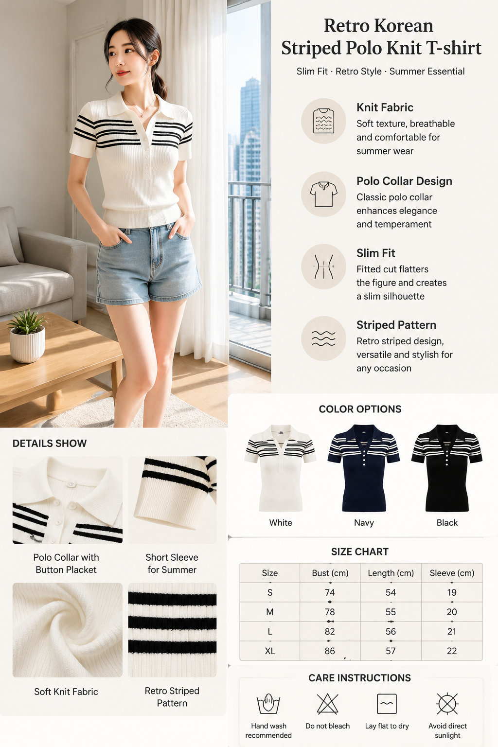 Women's Striped Polo Knit Top
