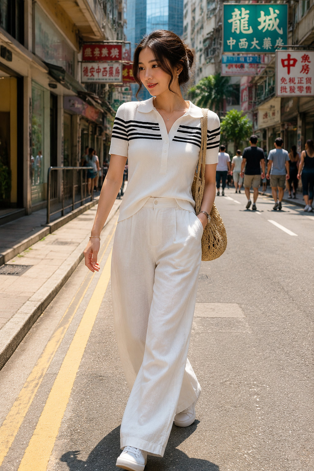 Women's Striped Polo Knit Top