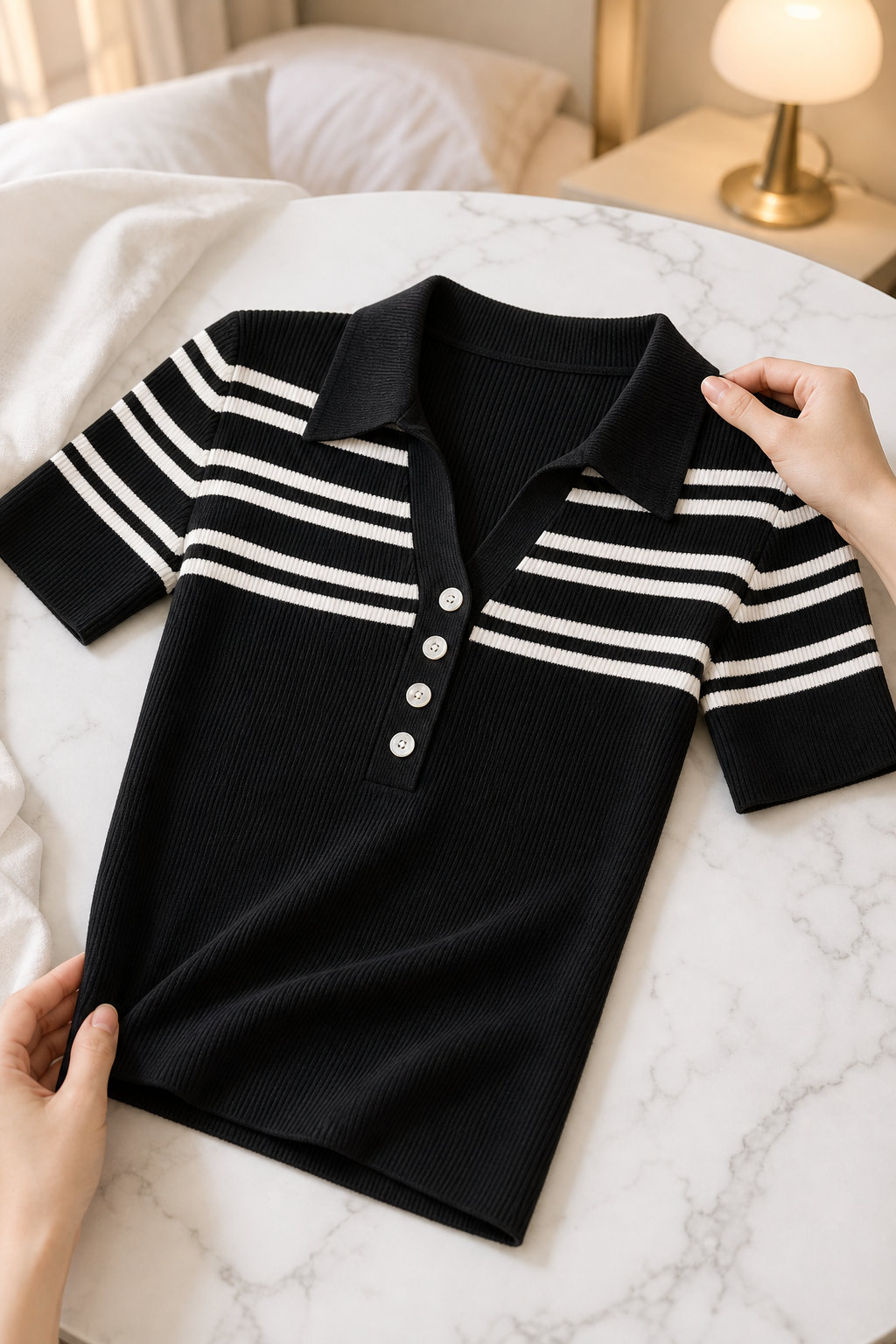 Women's Striped Polo Knit Top