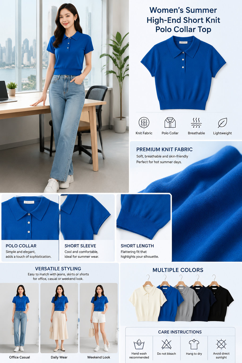Women's Short Sleeve Knit Polo Shirt