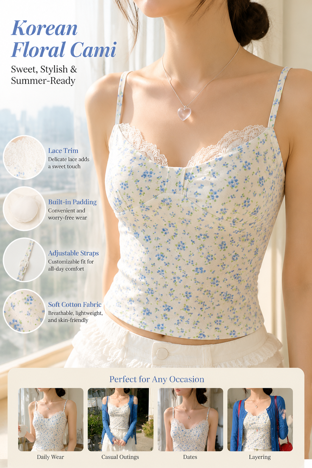 Lace Cami Top with Built-in Bra