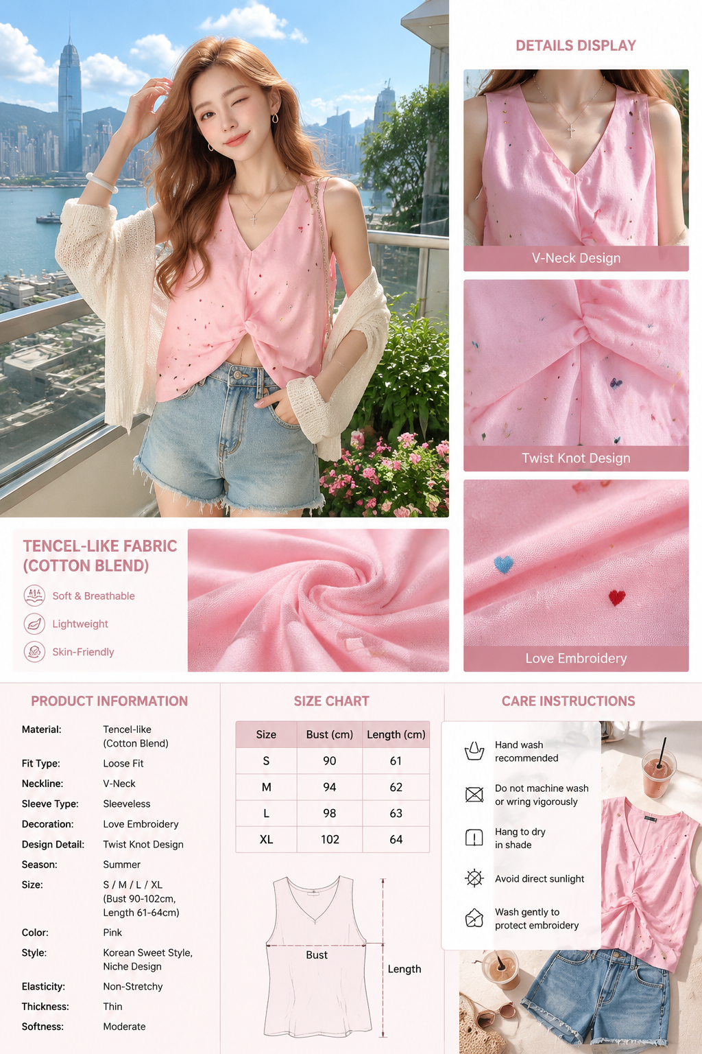 Korean Sweet V-neck Tank Top