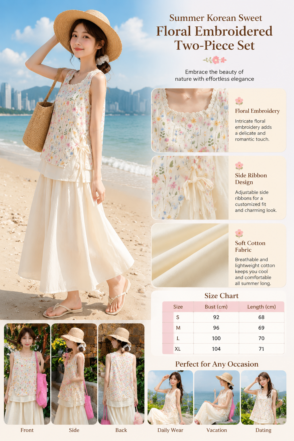 Korean Floral Skirt Vest Set